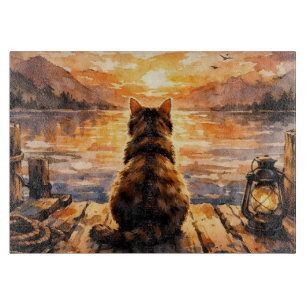 Tabla De Cortar Gato en el muelle al atardecer