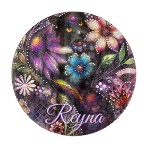 Tabla De Cortar Gato Floral Abstracto Personalizado de Jardín