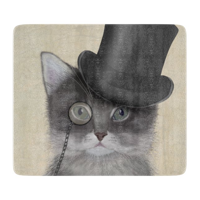 Tabla De Cortar Gato gris con sombrero superior (Anverso)