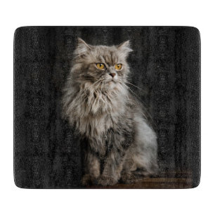 Tabla De Cortar Gato gris esponjoso 