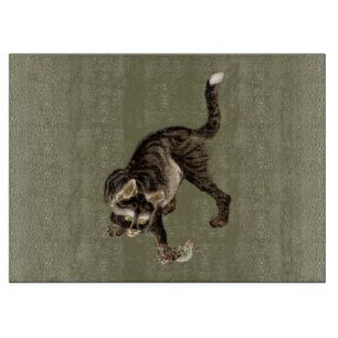 Tabla De Cortar Gato japonés atrapando una rana