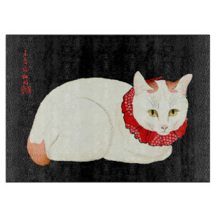 Tabla De Cortar Gato japonés blanco y jengibre
