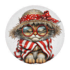 TABLA DE CORTAR GATO KITTY TEMÁTICO DE VERANO ROJO Y BLANCO ADORAB