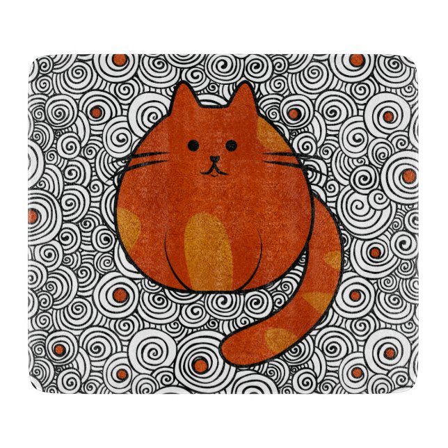 Tabla De Cortar Gato lindo del jengibre - vitral y remolinos (Anverso)
