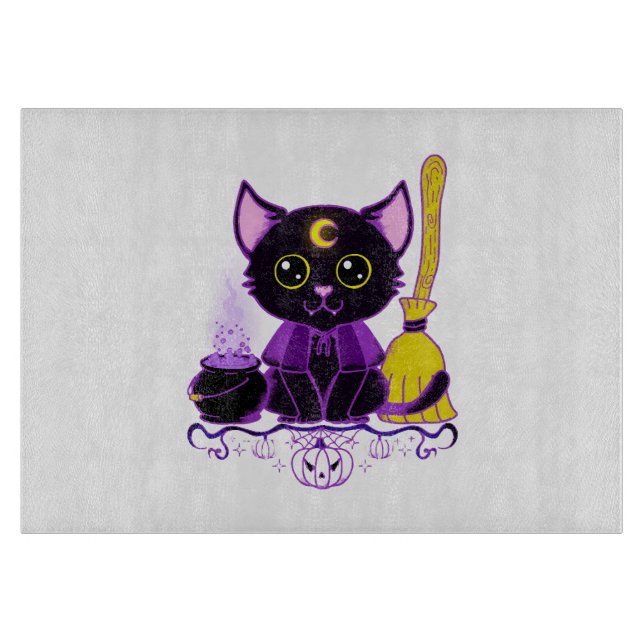 Tabla De Cortar Gato negro brujo de Halloween lindo (Anverso)