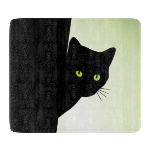Tabla De Cortar Gato negro de ojos verdes