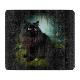 Tabla De Cortar Gato negro esponjoso en los bosques misosos