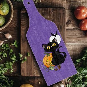 Tabla De Cortar Gato negro lindo púrpura espeluznante de Halloween