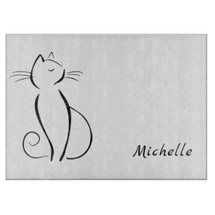 Tabla De Cortar gato negro minimalista con el nombre de añadir bl
