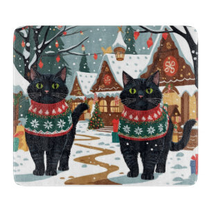 Tabla De Cortar Gato Negro Navidad Nieve Fiesta
