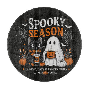 Tabla De Cortar Gato negro y fantasma amante del café divertido de