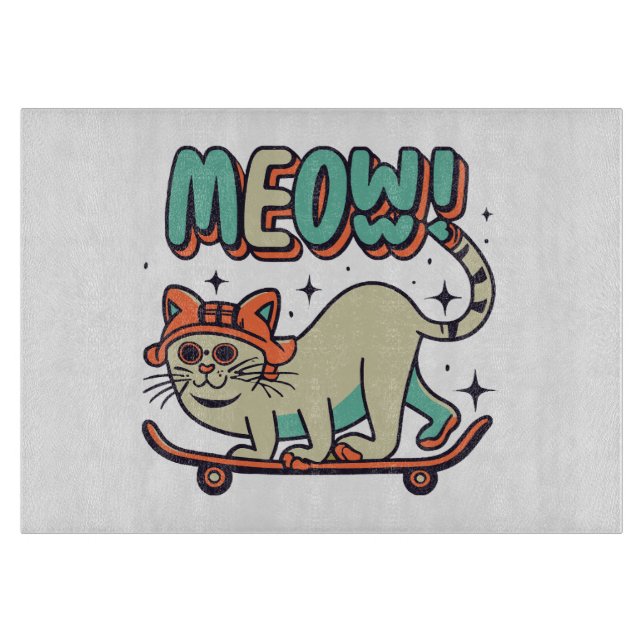 Tabla De Cortar Gato Patinando Miau (Anverso)