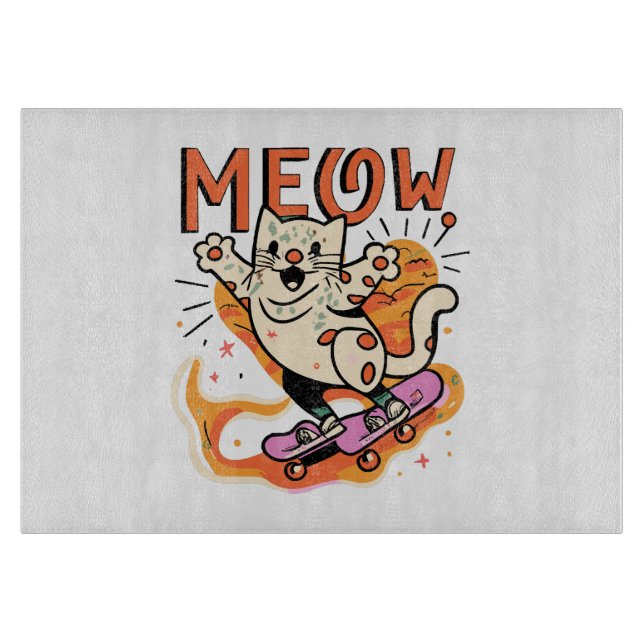 Tabla De Cortar Gato Patinando Miau (Anverso)