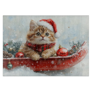 Tabla De Cortar Gato Persa en Trineo Deja que Nieve Navidad