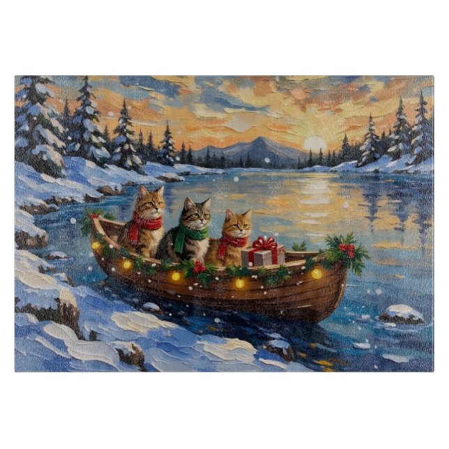 Tabla De Cortar Gato Persa Navidad Barco Fiesta (Anverso)