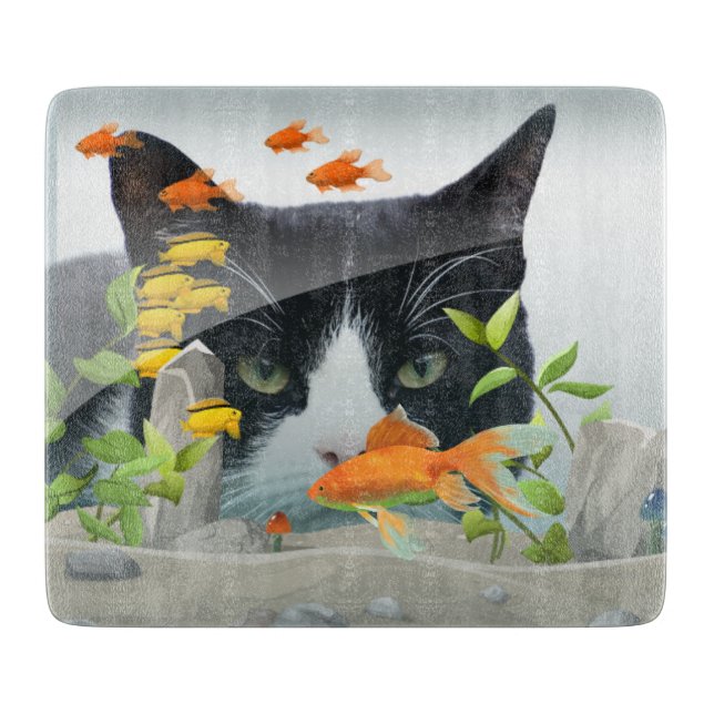 Tabla De Cortar Gato que mira en acuario (Anverso)