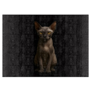 Tabla De Cortar Gato Sphynx en tablero de vidrio Black 4 Luxe