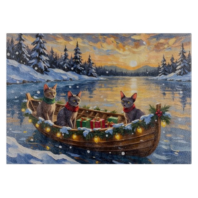 Tabla De Cortar Gato Sphynx Navidad Barco Fiesta (Anverso)
