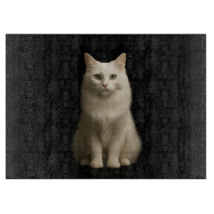 Tabla De Cortar Gato Turco Angora en tablero de vidrio Black 4 Lux