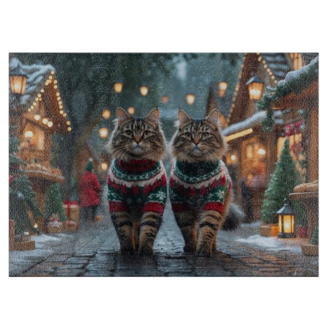 Tabla De Cortar Gatos Angora Turcos Navidad Nieve Fiesta (Anverso)