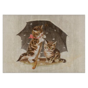 Tabla De Cortar Gatos Atigrados Antiguos Bajo Paraguas Arte de Gat