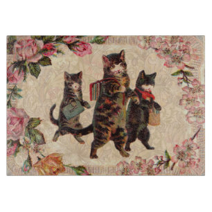 Tabla De Cortar Gatos Atigrados Vintage Camino a la Escuela Impres