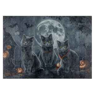 Tabla De Cortar Gatos Azules Rusos Halloween Espeluznante