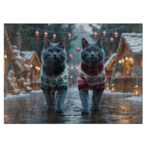 Tabla De Cortar Gatos Azules Rusos Navidad Nieve Fiesta 
