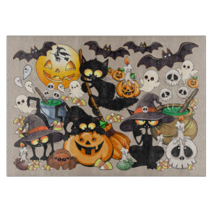 Tabla De Cortar Gatos divertidos de Halloween en una fiesta