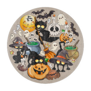 Tabla De Cortar Gatos divertidos de Halloween en una fiesta