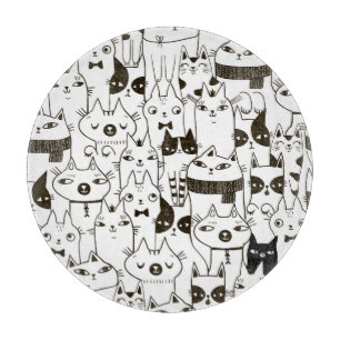 Tabla De Cortar Gatos Doodle: divertido patrón sin costuras.