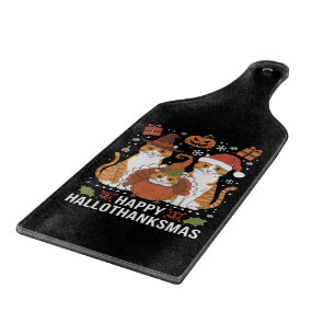 Tabla De Cortar Gatos Felices Hallothanksmas Halloween Navidad