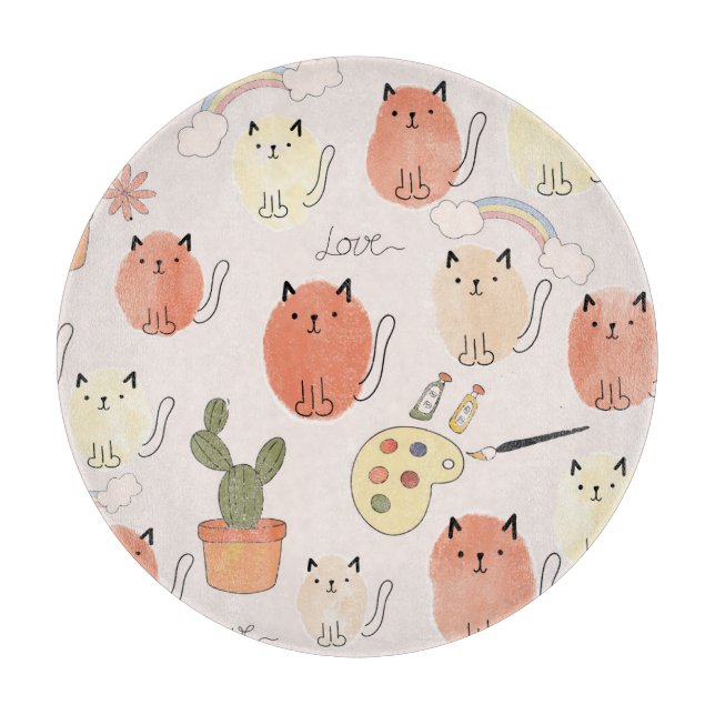 Tabla De Cortar Gatos Kitty Kitten: Patrón animal lindo (Anverso)