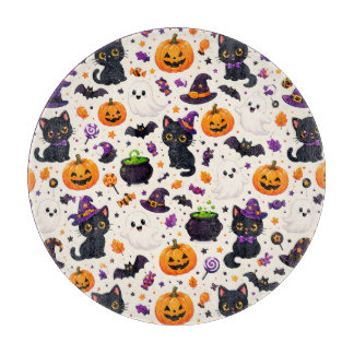 Tabla De Cortar Gatos Negros Y Calabazas Tema De Repetición De Hal