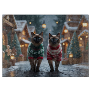 Tabla De Cortar Gatos siameses Navidad Nieve Fiesta
