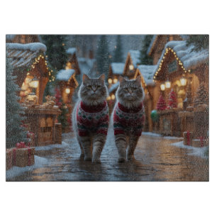 Tabla De Cortar Gatos siberianos Navidad Nieve Fiesta 