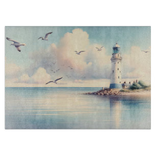 Tabla De Cortar Gaviotas de faro costero Serenidad de cielo pastel