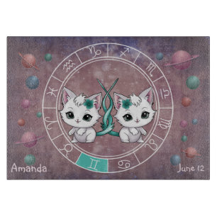 Tabla De Cortar Gemini Astrológico Cute cat Zodiac Wheel Planet
