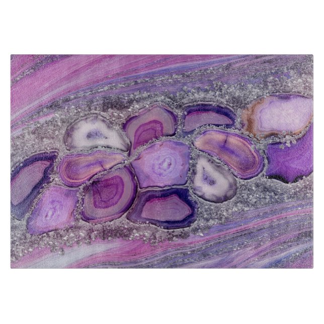 Tabla De Cortar Geodesia de flujo de cristal - Púrpura y violeta (Anverso)