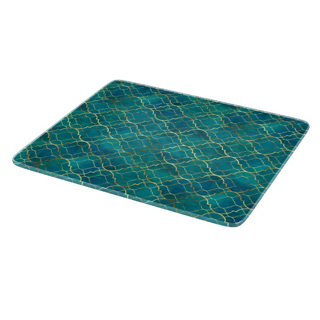 Tabla De Cortar Geometría Esmeralda Dorada (Borde)