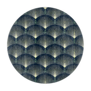 Tabla De Cortar Geométrica Elegante: Art Deco Azul.