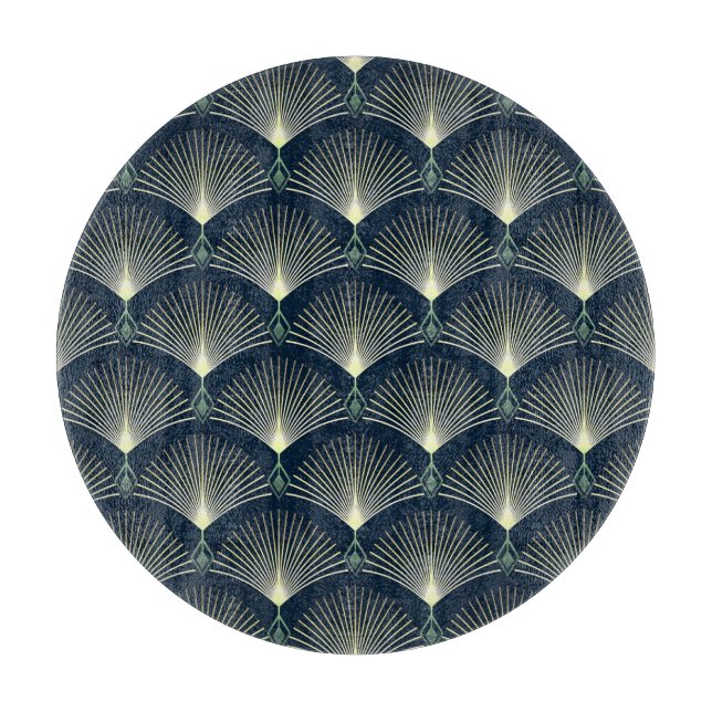 Tabla De Cortar Geométrica Elegante: Art Deco Azul. (Anverso)