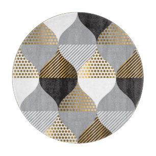 Tabla De Cortar Geométrico de lujo: negro, patrón oro