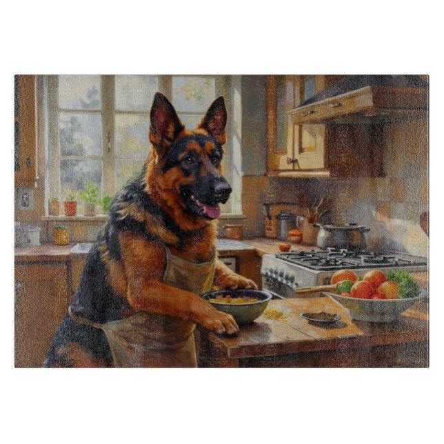 Tabla De Cortar German Shepherd Cooking in Kitchen (Anverso)