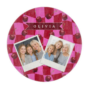 Tabla De Cortar Gingham de Cereza Personalizado Retro con Nombre P