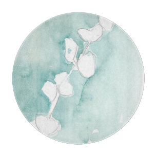 Tabla De Cortar Ginkgo en Verde azulado seco - Blanco