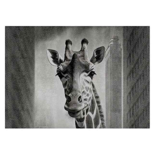 Tabla De Cortar Giraffe en un paisaje urbano (Anverso)