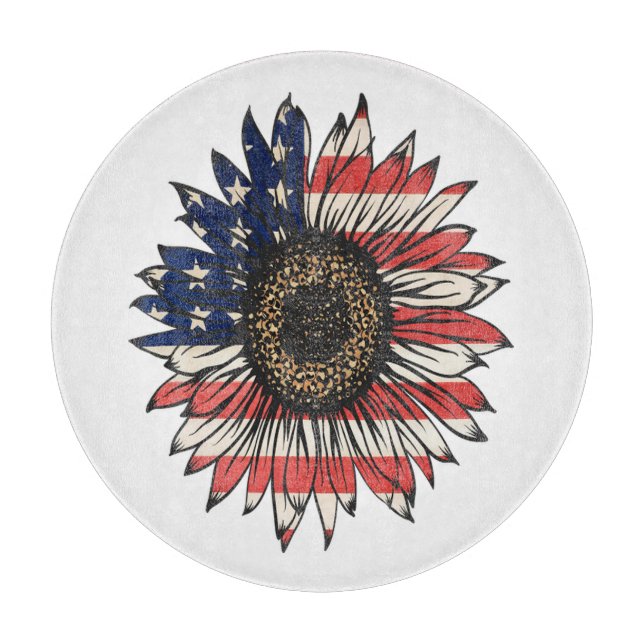 Tabla De Cortar Girasol Retro 4 De Julio EEUU (Anverso)