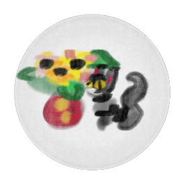 Tabla De Cortar Girasoles gato negro