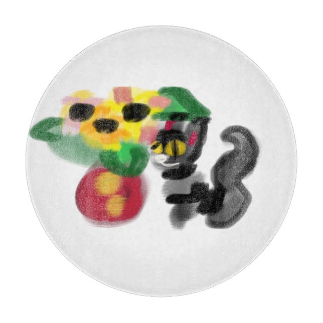 Tabla De Cortar Girasoles gato negro (Anverso)